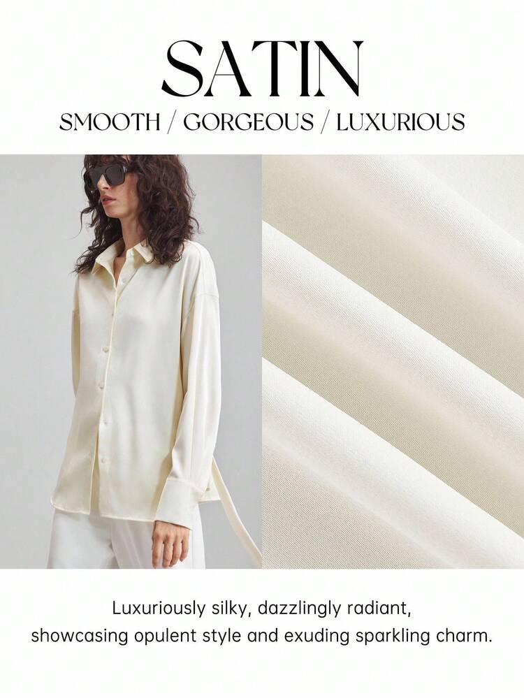 2025 Women's New 2000s Retro Country Style Office Business Casual Shirt, Autumn Seasonal Change, Solid Color Drop Shoulder Long Sleeve Single-Breasted Blouse For School, Office, Date, Outing, Airport, Party