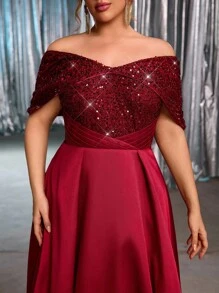 Glamrae Váy dạ hội cỡ lớn mùa thu đông thanh lịch và lộng lẫy màu đỏ rượu vang đính sequin, chất liệu satin sáng bóng, kiểu dáng trễ vai xếp ly, thích hợp cho các buổi tối, tiệc độc thân, hẹn hò, lễ hội, khiêu vũ, lễ tốt nghiệp, đám cưới, sự kiện dạ hội (kiểu dáng cầu kỳ), trang phục Gothic, Ngày Valentine. - Màu Đỏ Sâu - Xem 3