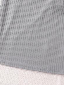 SHEIN 女童度假棕榈树印花针织背心裙，轻盈 - 灰色 - 查看 4