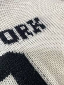 SHEIN Young Girl Letter & Number Pattern V-Neck Fitted Casual Sweater,In Fall/Winter - White - View 6