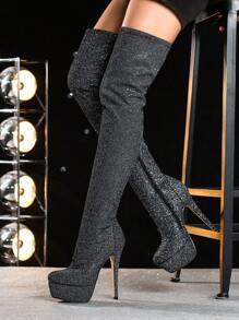 Cuccoo CUCCOO LuxiPop Botas altas de plataforma y tacón fino de mujer, con cremallera lateral, puntera redonda, suela gruesa, versátiles y casuales, de color negro, adecuadas para Halloween, Navidad, discoteca y fiestas