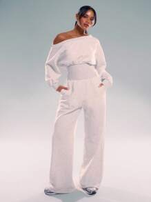 MUSERA 不对称肩部束腰阔腿连体裤，休闲夏季度假秋季冬季居家舒适休闲