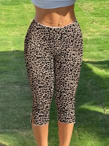 SHEIN EZwear 女式复古豹纹弹力紧身裤