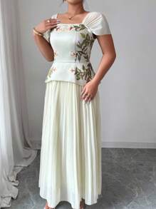 Modelyn 数码印花拼布褶皱长袖大码女式连衣裙 - 彩色 - 查看 6