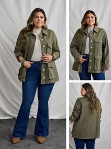 EMERY ROSE Chaqueta de mezclilla de unicolor versátil y casual para mujer de talla grande