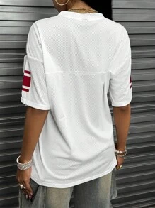 Rovax Women's V-Neck Mesh Style T-Shirt With 81 Number Print - White - View 2