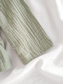 SHEIN Vintaside Kids 女婴休闲纯绿色蝴蝶结装饰长袖上衣，秋季 - 綠色 - 查看 5