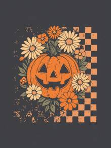 INAWLY 大码女式休闲宽松南瓜棋盘格印花圆领落肩短袖 T 恤，夏季 - 深灰色 - 查看 3