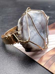 SHEIN Basic living 1pc Natural Crystal Rough Raw Ring Healing Gemston Statement Copper Wire Wrapped Asymmetric Crystal Gemstone Adjustable Adjustable Rings Jewelry For Women Girls Best Gifts Birthday Graduation