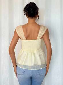 Chiquease Women's Summer Pleated Splice Sequin Ribbon Chiffon Camisole Creamy Yellow Clothes For University - Yellow - View 2