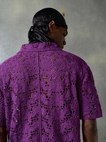 NEON BLANC Men's Casual Knitted Short Sleeve Purple Patchwork Sweater