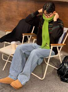 DAZY 男士纯色水洗复古蓝色牛仔裤，秋季 - 藍色 - 查看 4