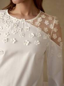 MOTF PREMIUM 女式贴花网眼长袖衬衫 - 白色 - 查看 4