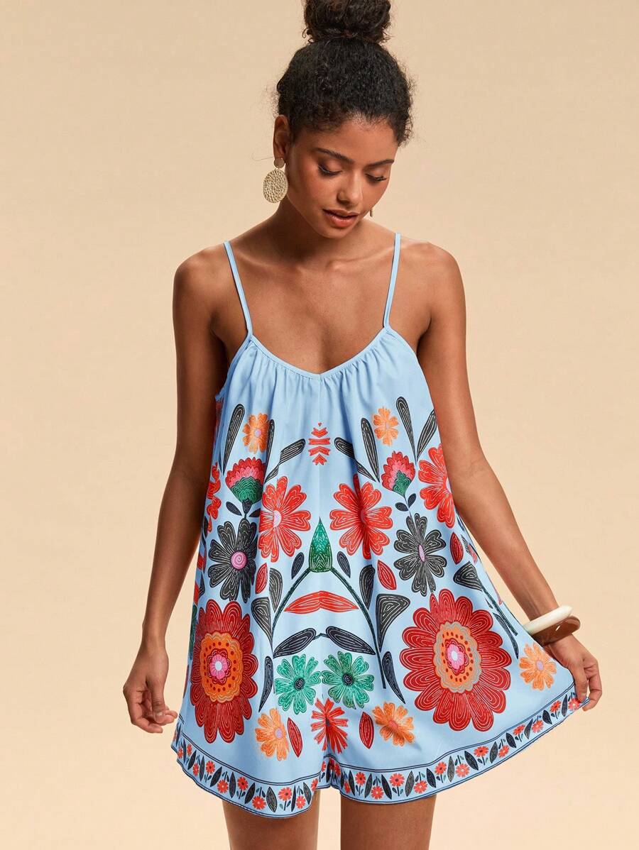 Travachic 女式宽松梭织印花连体裤，夏季装束，度假风格，梭织图案印花，女士休闲夏季度假装束，波西米亚海滩度假装束，波西米亚风情，节日装束，女士沙滩装束，女士夏季装束，毕业装束，女士生日装束，海滩必备品，女士机场装束，欧洲夏季装束，女士乡村装束，返校装束，返校节装束，女士复古风装束，女士街头装束，千禧一代装束，夜生活装束，秋季装束，冬季装束，可爱装束，外出装束