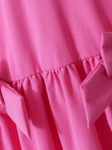 SHEIN Sparklyn Girls' Pink Minimalist Stylish Sweet Long Sleeve Dress Girls Pink Dress With Bow Pink Bow Dress For Girls Girls Pink Long Dress Girls Preppy Dress Girls Pink Special Occasion Dress Bow Decoration - Pink - View 8