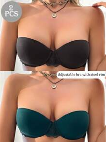 SHEIN 2pcs/Set Women Lace Patchwork Underwire Bra - Multicolor - View 1