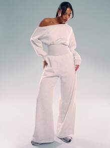 MUSERA 不对称肩部束腰阔腿连体裤，休闲夏季度假秋季冬季居家舒适休闲