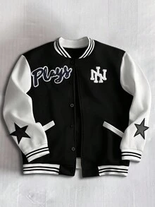 Manfinity EMRG 男士休闲撞色拼接铆钉装饰夹克，秋冬 - 彩色 - 查看 1