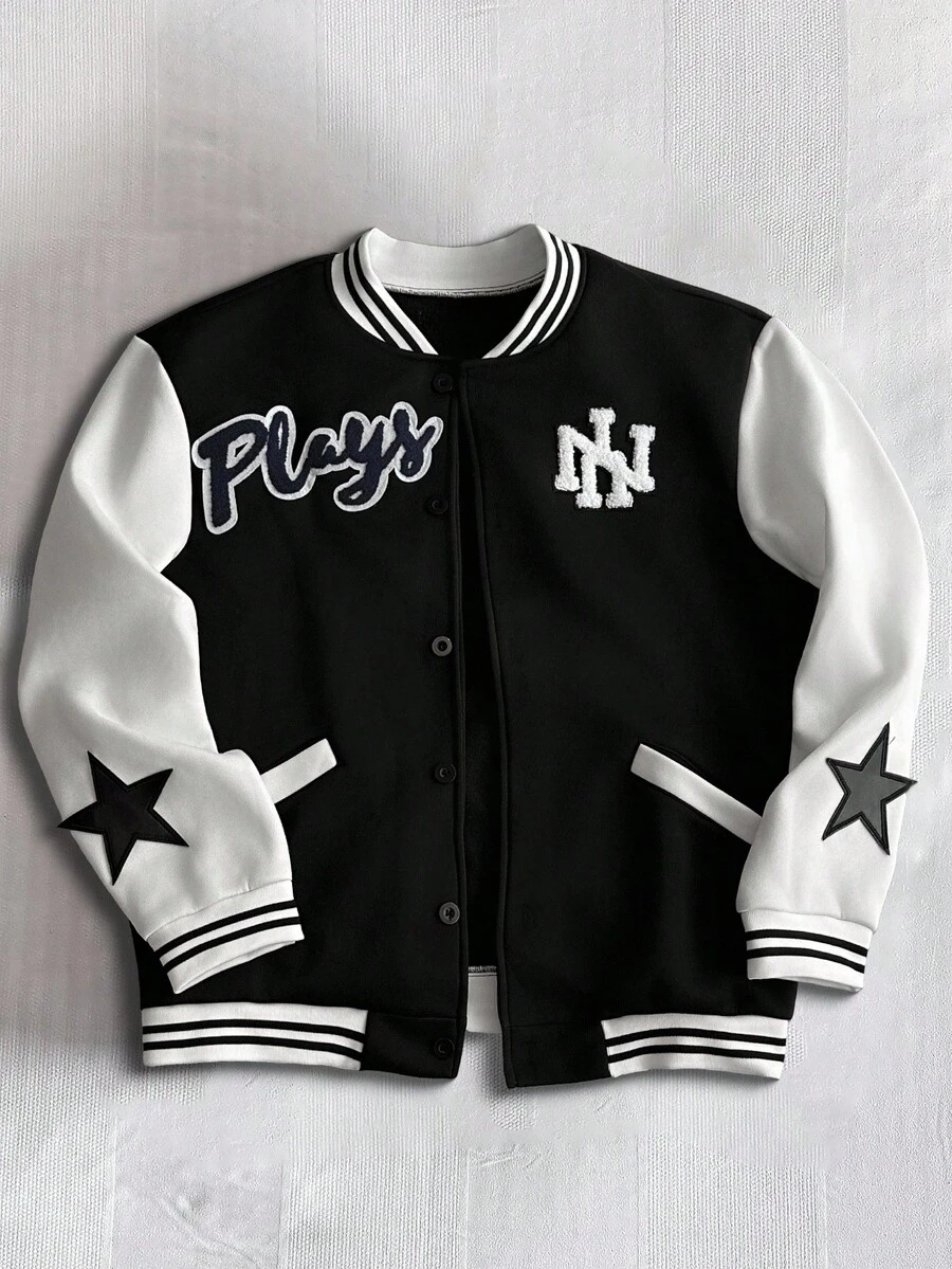 Manfinity EMRG 男士休闲撞色拼接铆钉装饰夹克，秋冬 - 彩色 - 查看 1