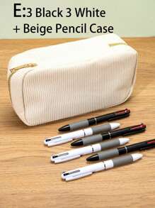 SHEIN 3 Black, 3 White + Beige Ballpoint Pen Pencil Case