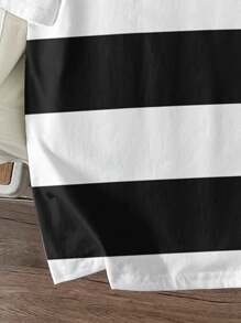 Manfinity Joysei 男士夏季标语条纹圆领宽松休闲T恤 - 黑色 - 查看 5