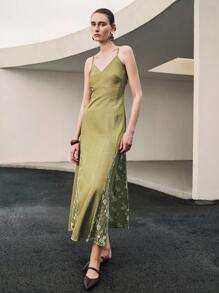 Uhlyne Uhlyne 女士蕾丝拼接超长鱼尾吊带裙，海湾度假风格 - 綠色 - 查看 7