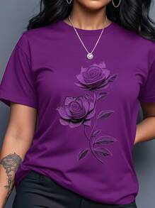 INAWLY Camiseta de manga corta de talla grande con estampado floral casual de verano - Multicolor - Ver 1