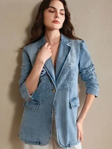 Anewsta Luxury Embroidered Beaded Denim Casual Blazer