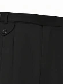 Manfinity Bizformal 男士纯色百搭商务通勤褶裥西装裤 - 黑色 - 查看 4