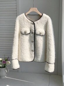 SHEIN EZwear Veste en sherpa à bordure bicolore polyvalente et pour femmes, automne/hiver