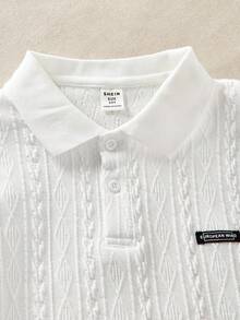Mirajuku Boys' Casual Textured Polo Shirt, Collared T-Shirt, Fashion Summer New Arrival Boys Knit Polo Shirt Boys Short Sleeve Polo Shirt Boys Collared Knit Shirt Toddler Polo Shirt - White - View 3