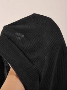 SHEIN Explorewe 年轻女孩的休闲宽松翻领长袖衬衫裙和简约徽标印花背心，适合上学和日常穿着 - 藍色 - 查看 9