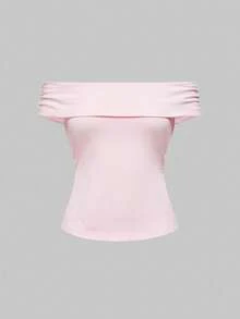 ROMWE Grunge Punk Grunge Y2K Subculture Leopard Print Hem Slit Off Shoulder T-Shirt For Women, Versatile & Practical, Pink - Pink - View 5