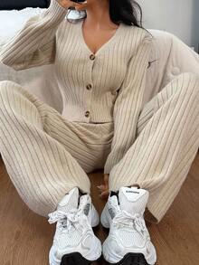 Sparklyn Ribbed V-Neck Fitted Cropped Top & Straight Leg Casual Pants Knit Suit Set Two Pieces Set Knit Set Co Ord Sets Ribbed Sweater Set Women Pants Set Two Pieces Set Women Pants Set Ribbed Knit Set Women Two Pieces Pants Set Knit Two Pieces Set Ribbed Two Pieces Set Two Piece Set Girl Co Ord Sets Teen Pants Suit Fall Winter Sweater For Girls Kids Two Piece Sets Girls Knit Pants Girls Knit Sweater Girl Knit Set