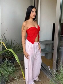 Lucia Bellido Cute Pink Summer Low Waist Casual Loose Trousers