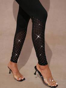 MaterniChic Autumn And Winter Maternity Fashion Silver Foil Mesh Patchwork Leggings - Black - View 7