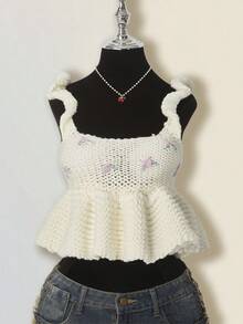 SHEIN ICON Top tricoté court avec broderie florale décontractée