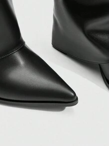 Daringsoles 女式尖头粗跟绒面西部流苏靴，修身高筒靴 - 黑色 - 查看 8