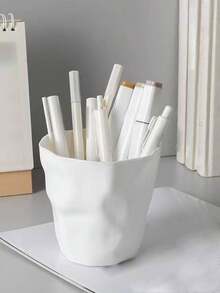 SHEIN 1PC  Minimalist Style Pure White Creative Art Personalized Pen Holder Learning Stationery Storage Bin Makeup Brush Holder Desktop Garbage Bin Desktop Fruit Shell Storage Basin - White - View 1