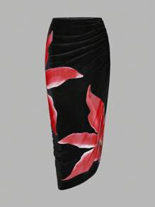 Swim Oasis 女式花卉印花假日时尚细肩带连体泳衣搭配垂褶罩衫和荷叶边裙子套装夏季 - 黑色 - 查看 3