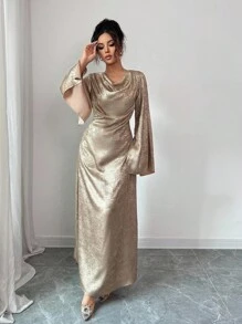 Selianne Women's Metallic Flared Sleeve Elegant Dress Fall Cloth For Women - Gold - View 7