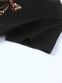 SHEIN Áo thun cổ tròn tay ngắn in họa tiết quả anh đào cỡ lớn dành cho nữ, mùa hè - màu đen - Xem 4