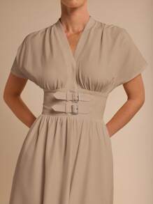 COSMINA Đầm suông màu trơn thanh lịch cho nữ, mùa hè - Lạc đà - Xem 7