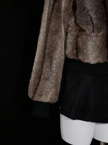 SHEIN ICON Abrigo de mujer con cremallera de estilo retro de piel sintética, elegante para otoño/invierno, abrigo de piel, abrigo de peluche