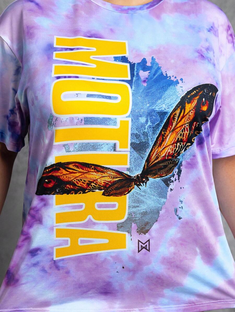 GODZILLAxKONG X SHEIN 大码字母与蝴蝶图案圆领短袖T恤 - 紫色 - 查看 1