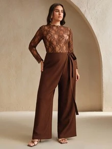 Anewsta Plus Size Women's Solid Color Wide Leg Pants, Elegant And Versatile - Mocha Brown - View 5