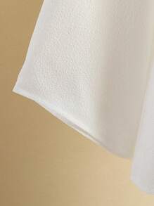 青少年女孩前扣刺绣休闲长袖衬衫 - 白色 - 查看 6