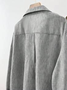 SHEIN 宽松舒适法式深V领超大休闲套头衫 - 灰色 - 查看 7