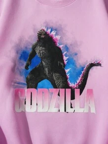 GODZILLAxKONG X SHEIN Men's Casual Everyday Letter & Monster Graphic Crew Neck Sweatshirt