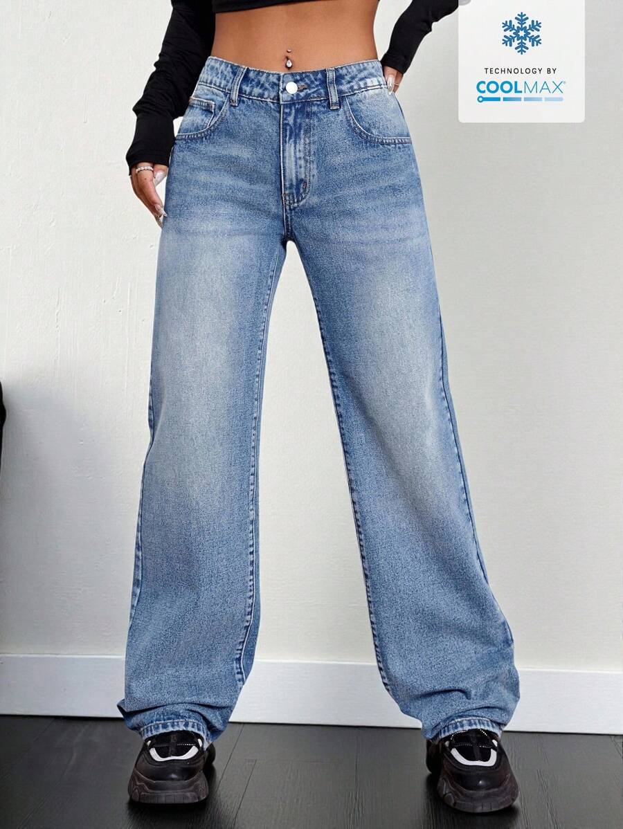 Jeanoix Coolmax製袋和拉鍊直筒牛仔褲